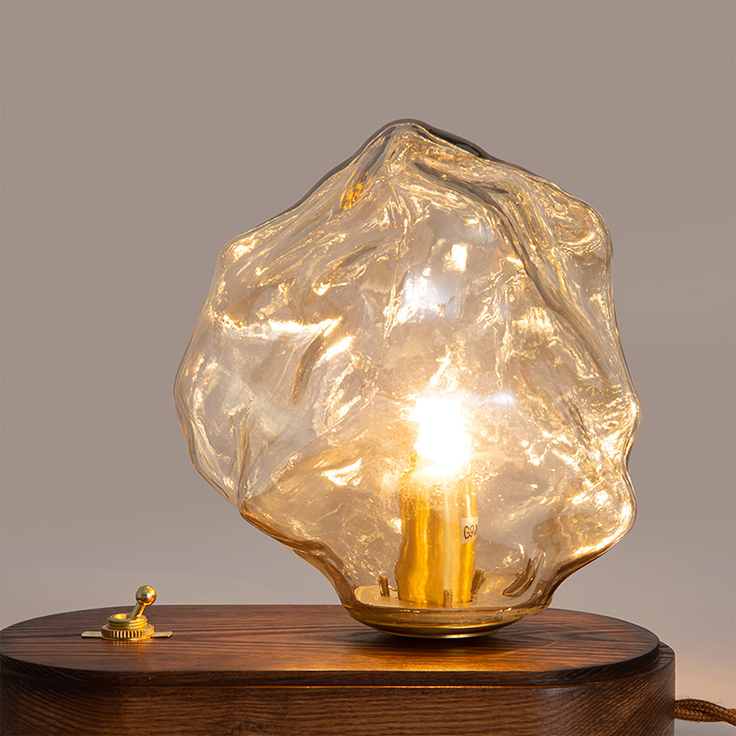 Amber Glass and Wood Table Lamp
