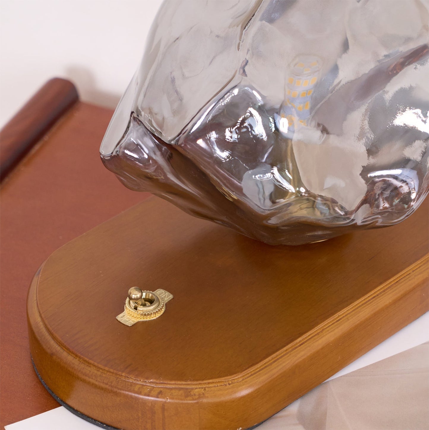 Amber Glass and Wood Table Lamp