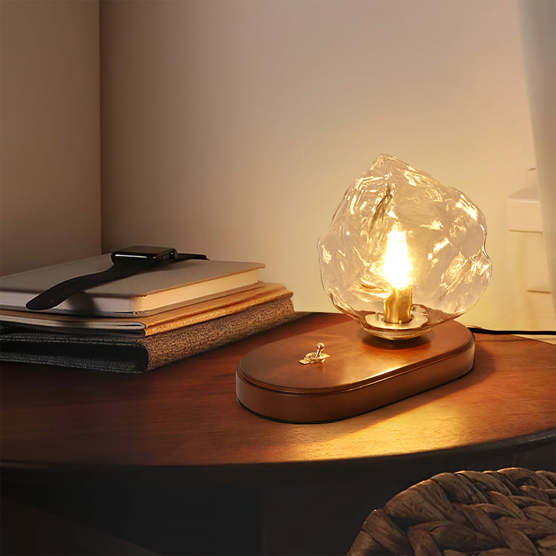Amber Glass and Wood Table Lamp