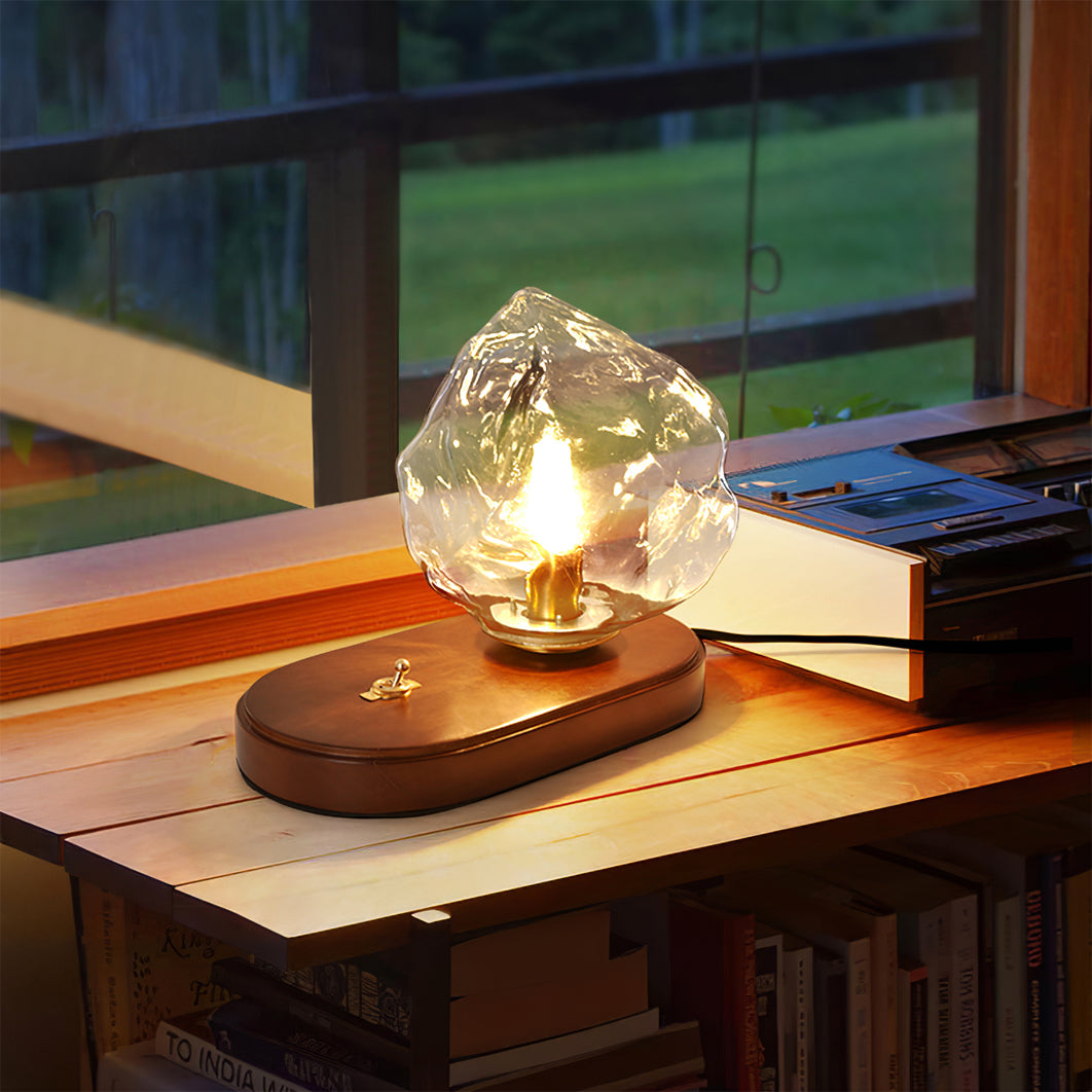 Amber Glass and Wood Table Lamp