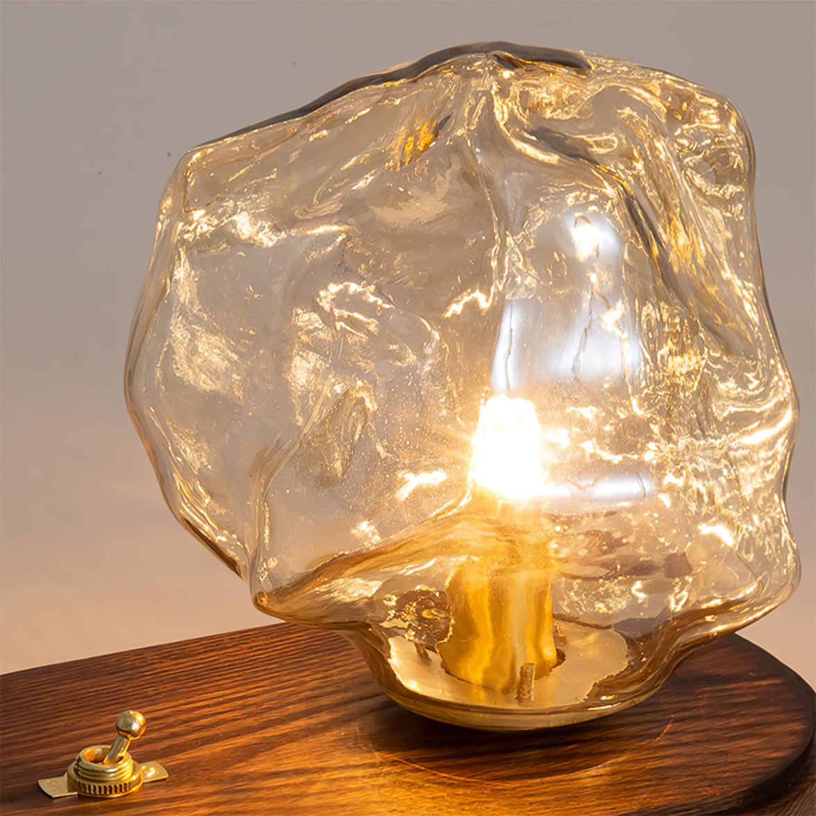 Amber Glass and Wood Table Lamp
