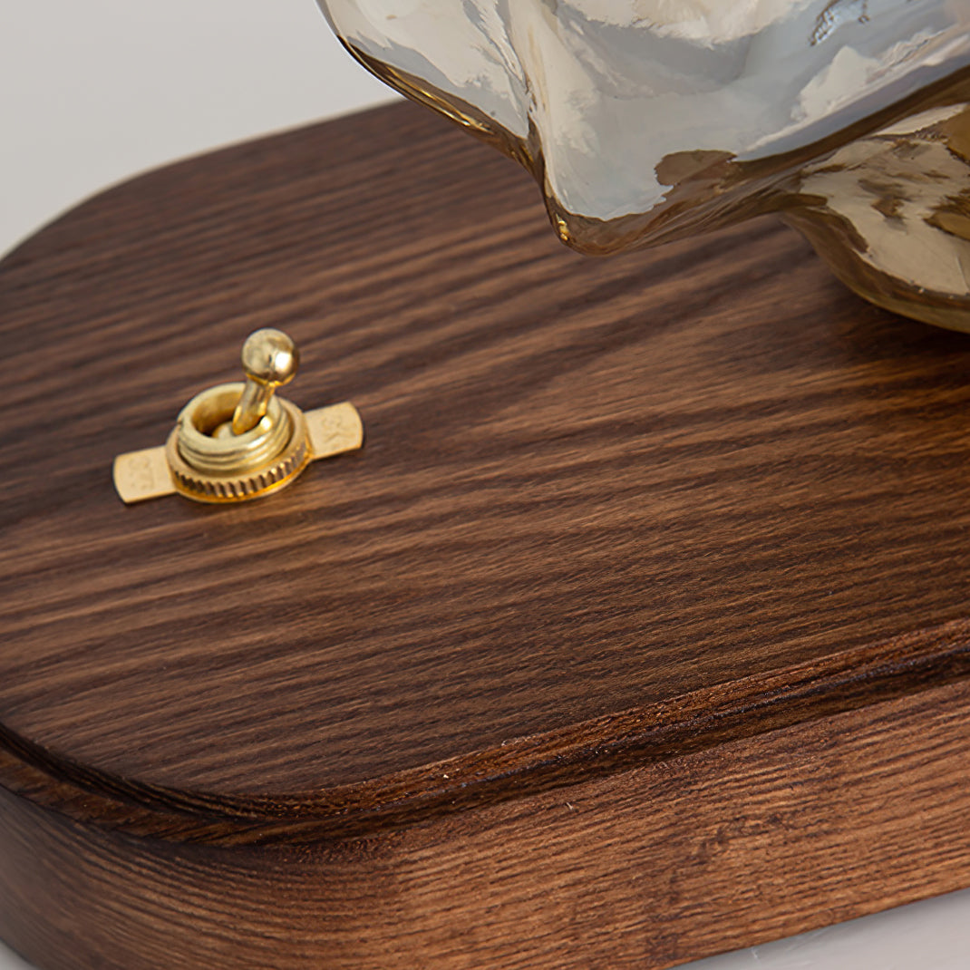 Amber Glass and Wood Table Lamp