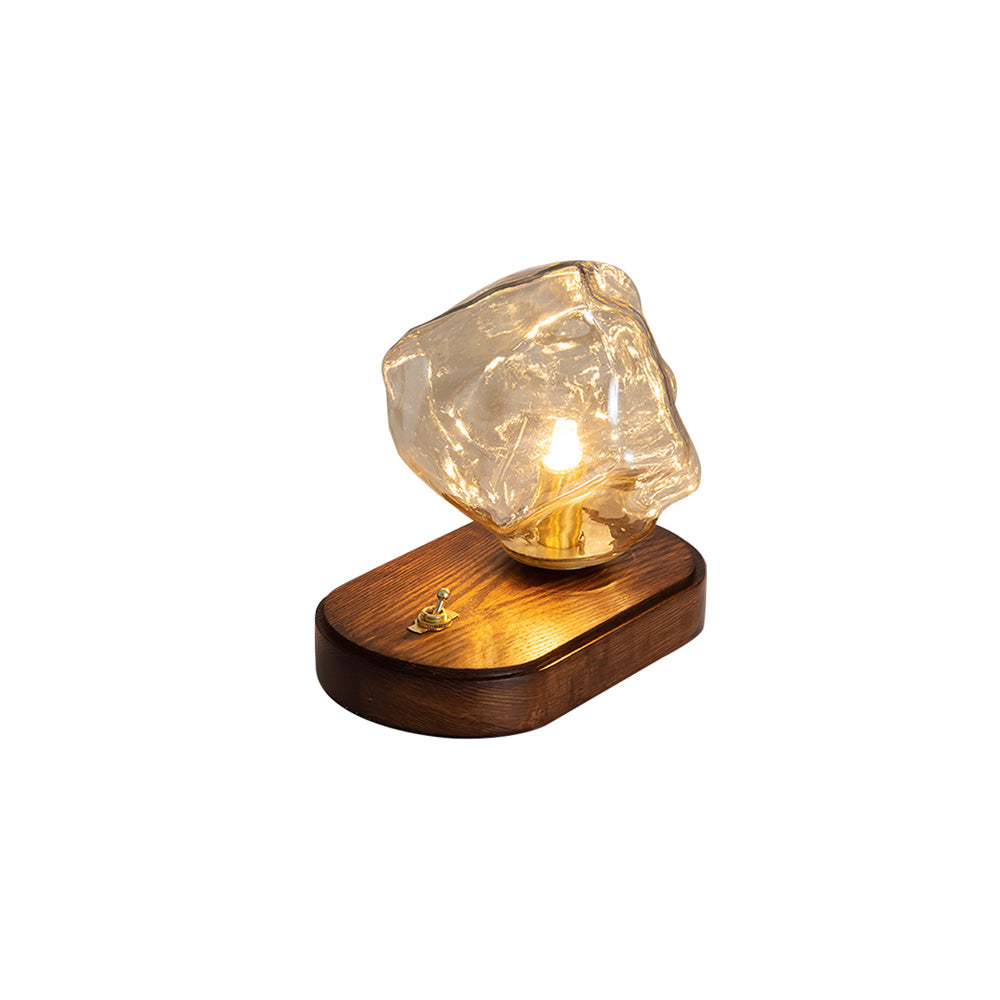 Amber Glass and Wood Table Lamp