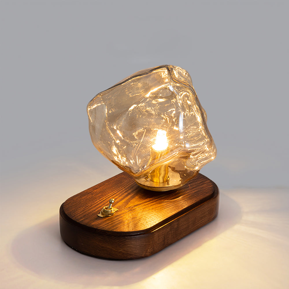 Amber Glass and Wood Table Lamp