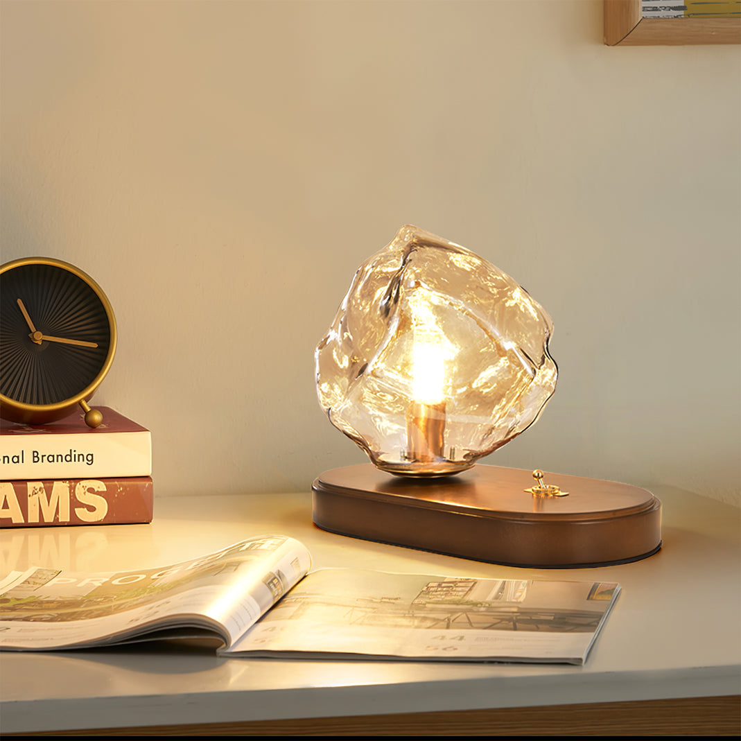 Amber Glass and Wood Table Lamp
