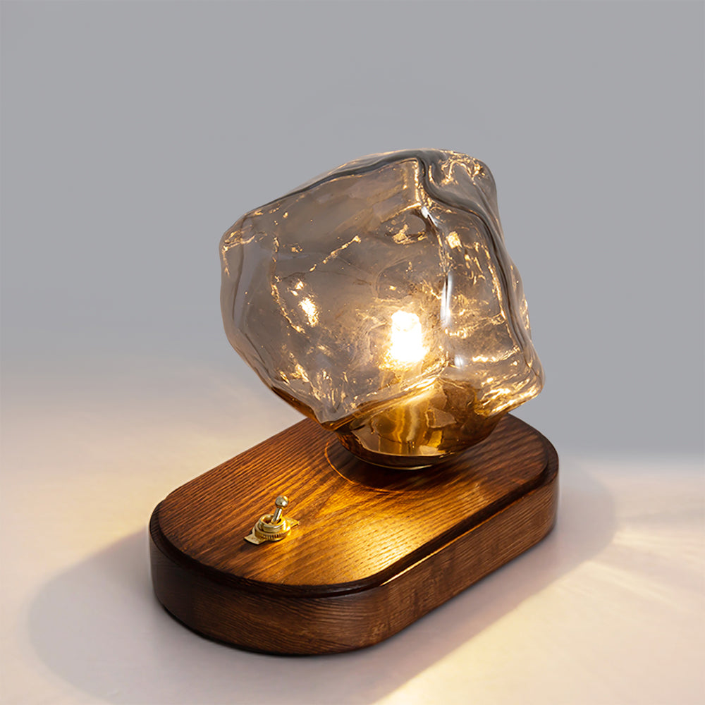 Amber Glass and Wood Table Lamp