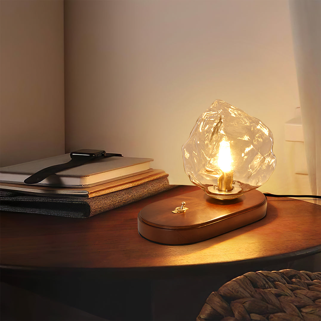 Amber Glass and Wood Table Lamp