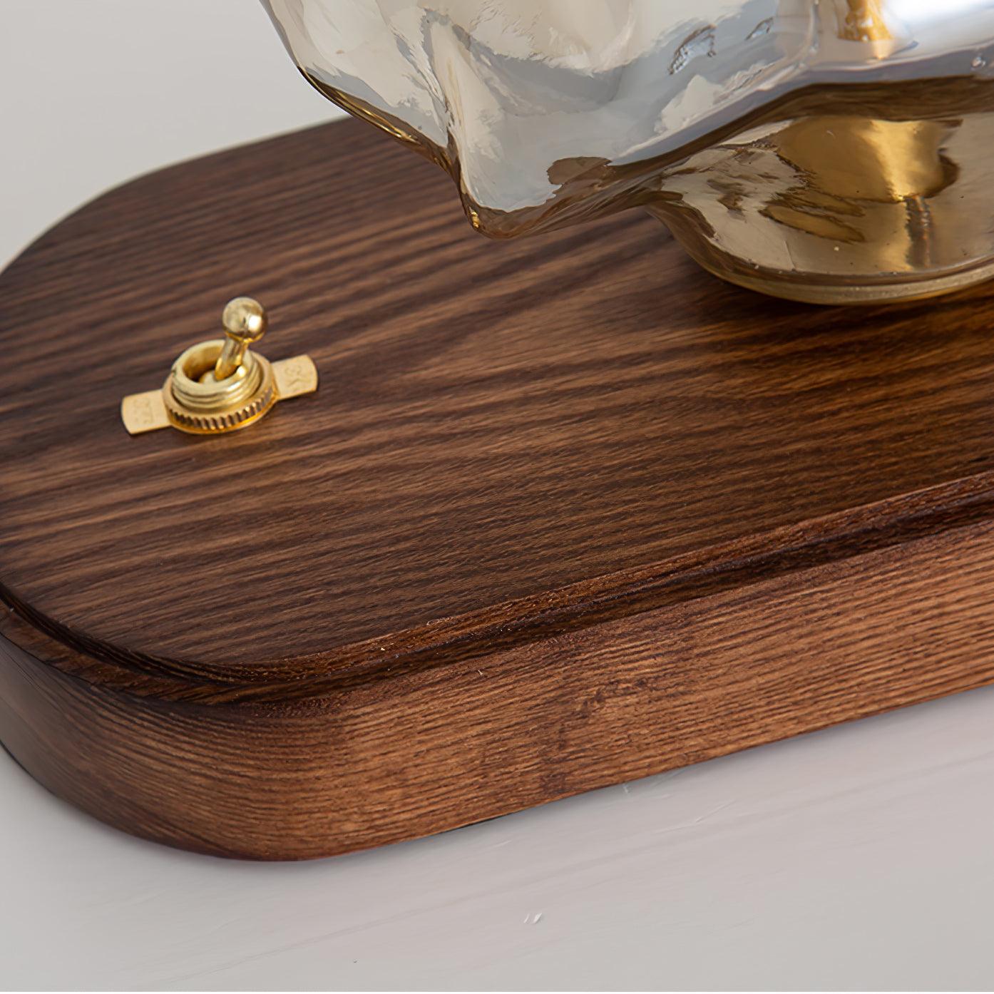 Artisan-Blown Glass Block Table Lamp with Timber Base