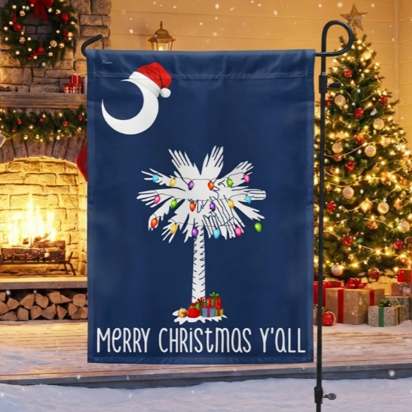 South Carolina Merry Christmas Y'all Flag - Double-Sided Canvas, 3 Sizes