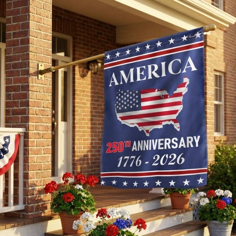 American Flag 250th Anniversary Map Flag Double-Sided Patriotic Decor