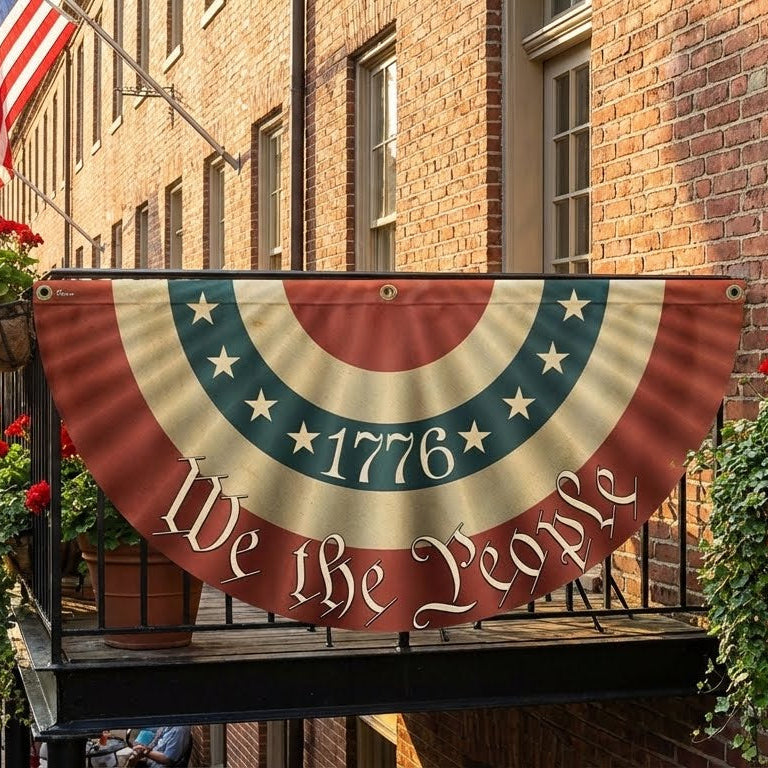 1776 We The People American Flag Bunting - Double-Sided Canvas Fan Flag