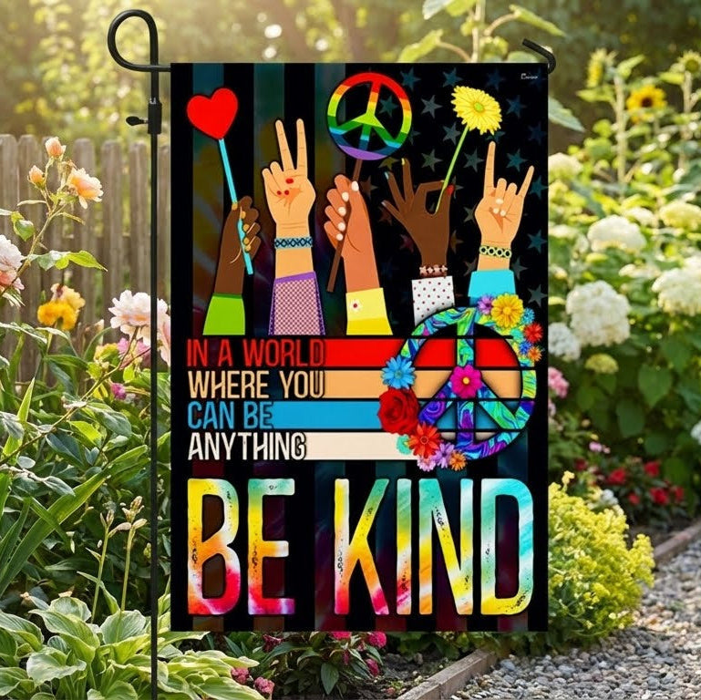 Be Kind Hippie Flag - Custom Double-Sided Canvas Decor