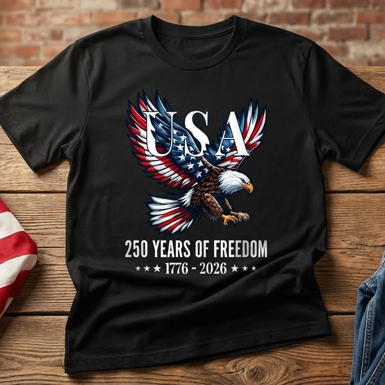 Bald Eagle Patriotic T-Shirt 250 Years of Freedom 1776-2026