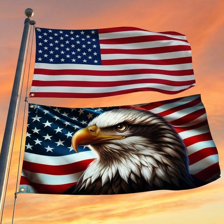 Patriotic Eagle Canvas Grommet Flag - Double-Sided, 3 Sizes Available