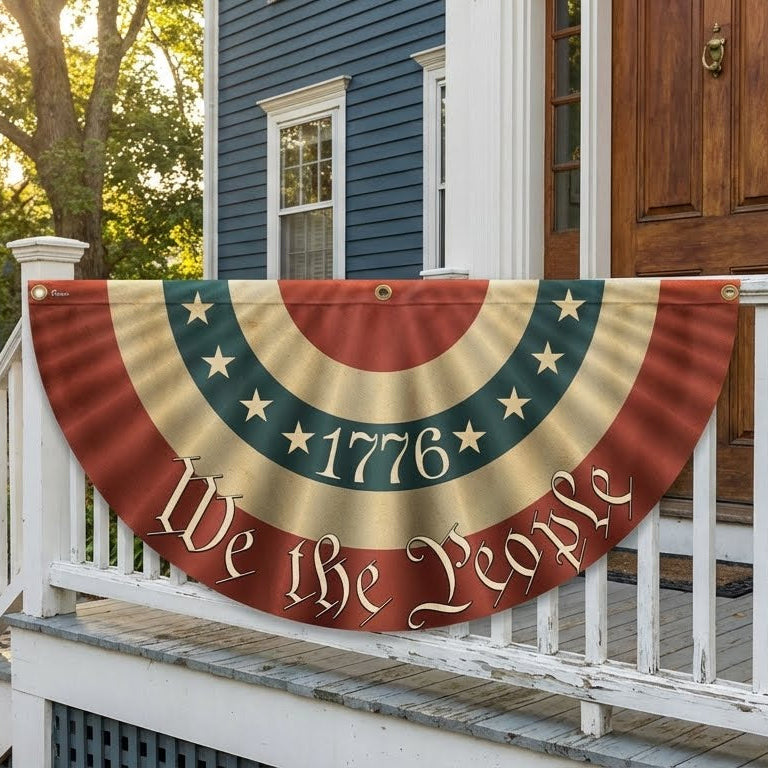 1776 We The People American Flag Bunting - Double-Sided Canvas Fan Flag
