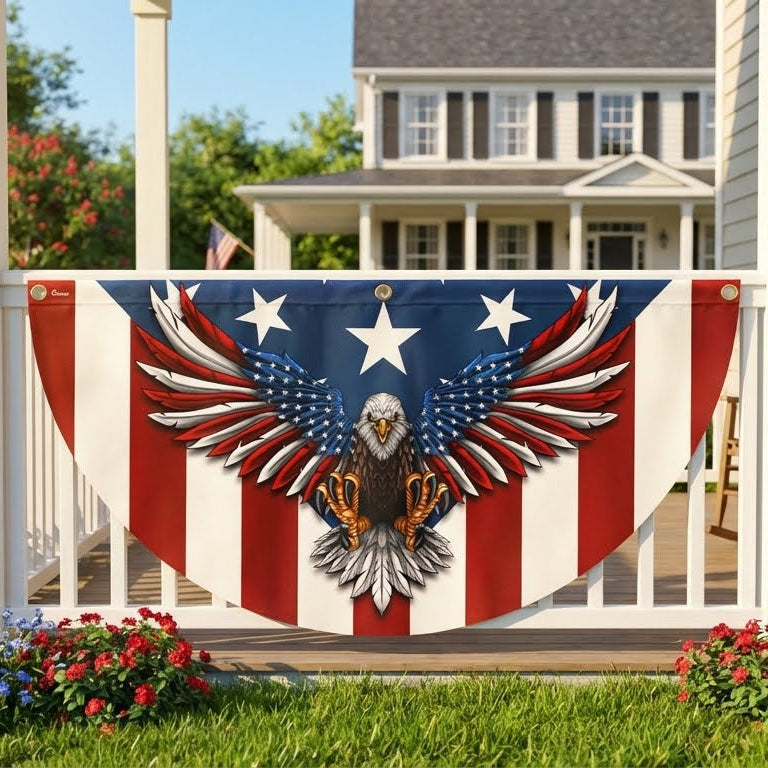 Patriotic Eagle Non-Pleated Fan Flag for Independence Day