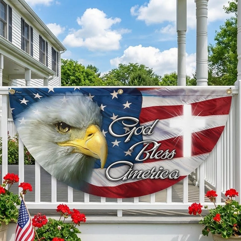 Patriotic Eagle God Bless America Non-Pleated Fan Flag