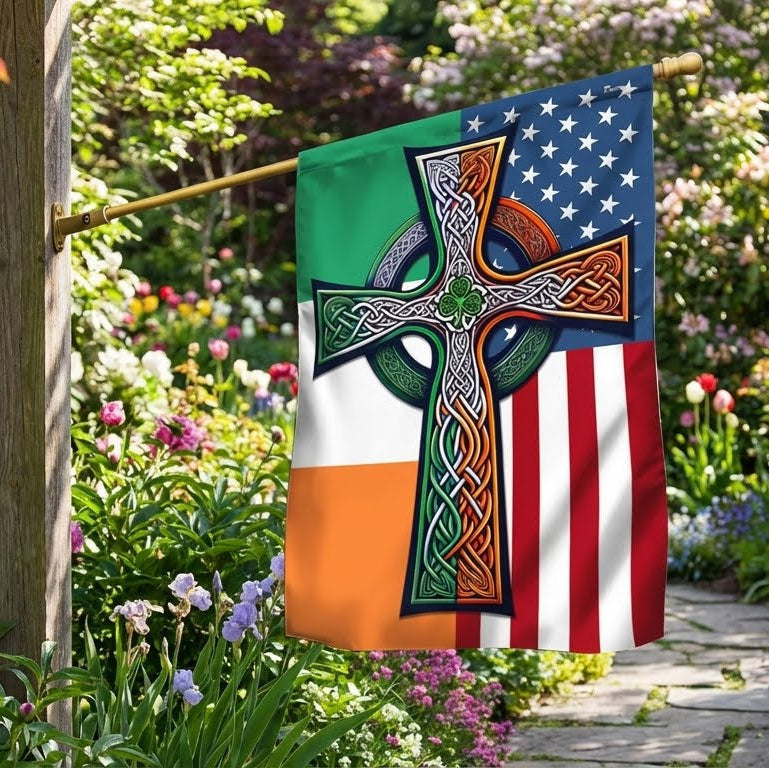 Irish Celtic Knot Cross St. Patrick's Day Flag - Custom Handcrafted Decor