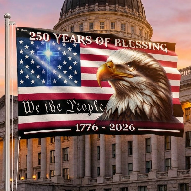 250th Anniversary Eagle Cross Grommet Flag - Canvas, Double-Sided, 3 Sizes