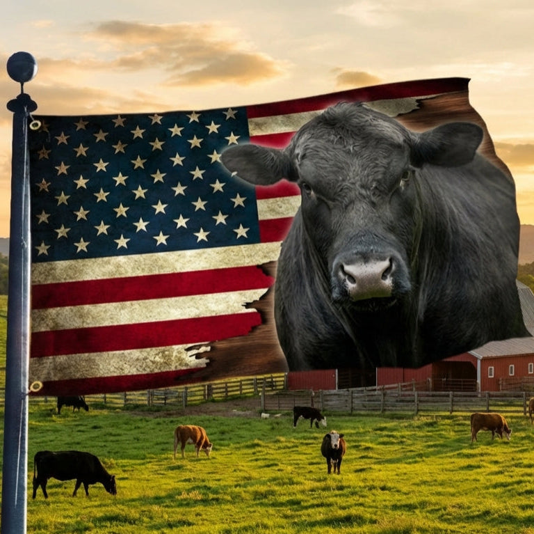 Black Angus Cattle Canvas Grommet Flag - Double-Sided, UV Resistant