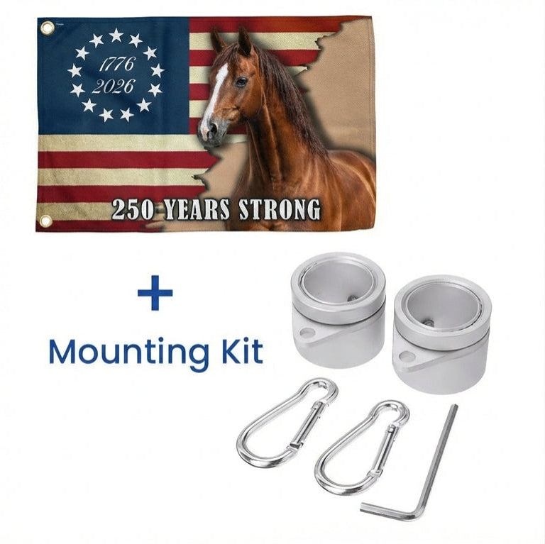 250 Years Strong American Horse Flag - Double-Sided Canvas with Grommets
