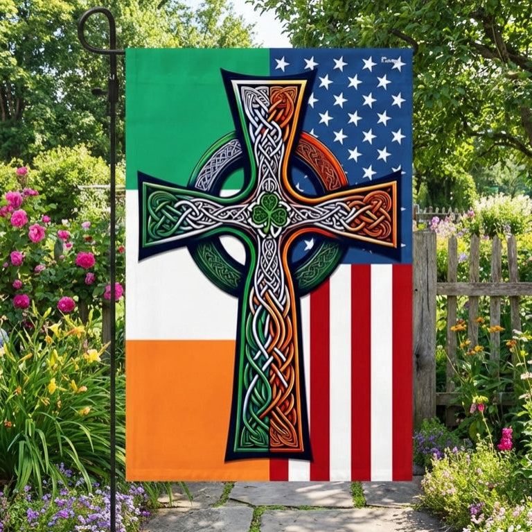 Irish Celtic Knot Cross St. Patrick's Day Flag - Custom Handcrafted Decor