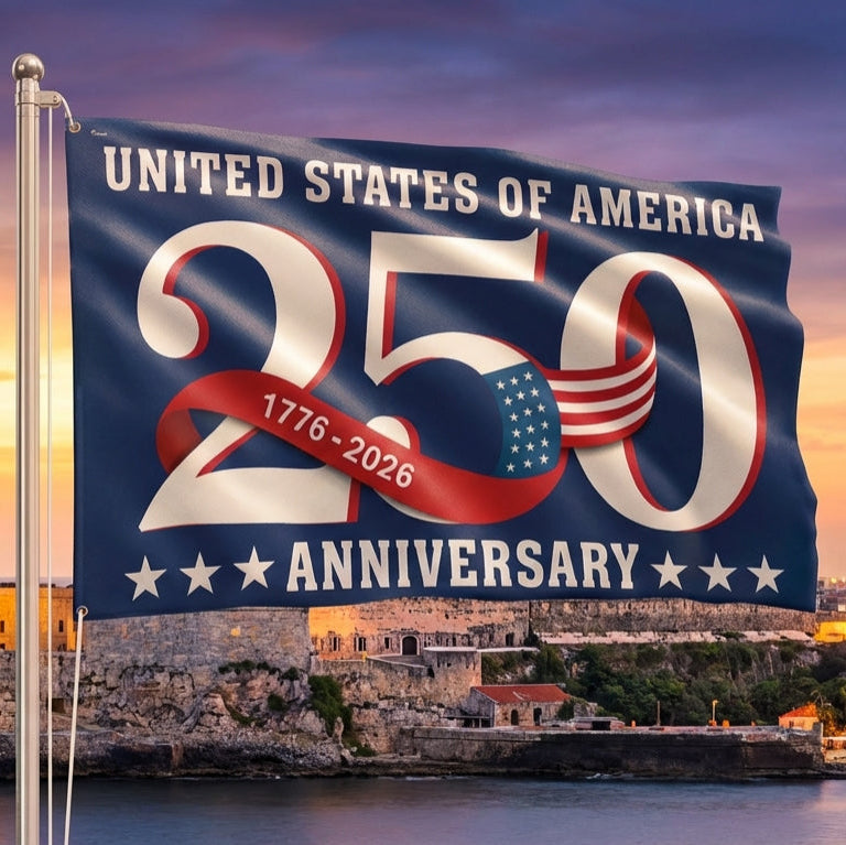 250th Anniversary Patriotic Grommet Flag - Canvas, Double-Sided, 3 Sizes