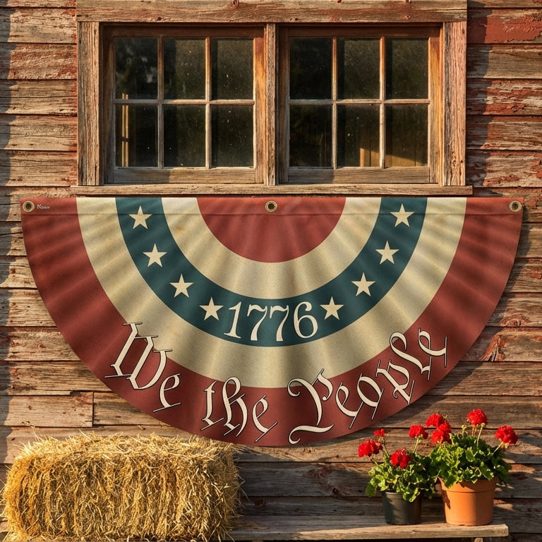 1776 We The People American Flag Bunting - Double-Sided Canvas Fan Flag