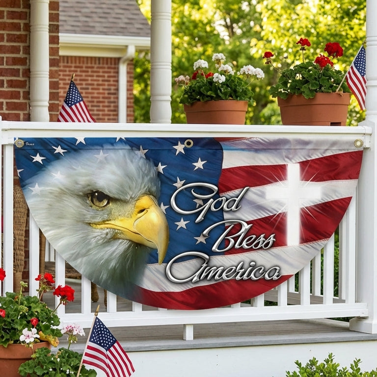 Patriotic Eagle God Bless America Non-Pleated Fan Flag