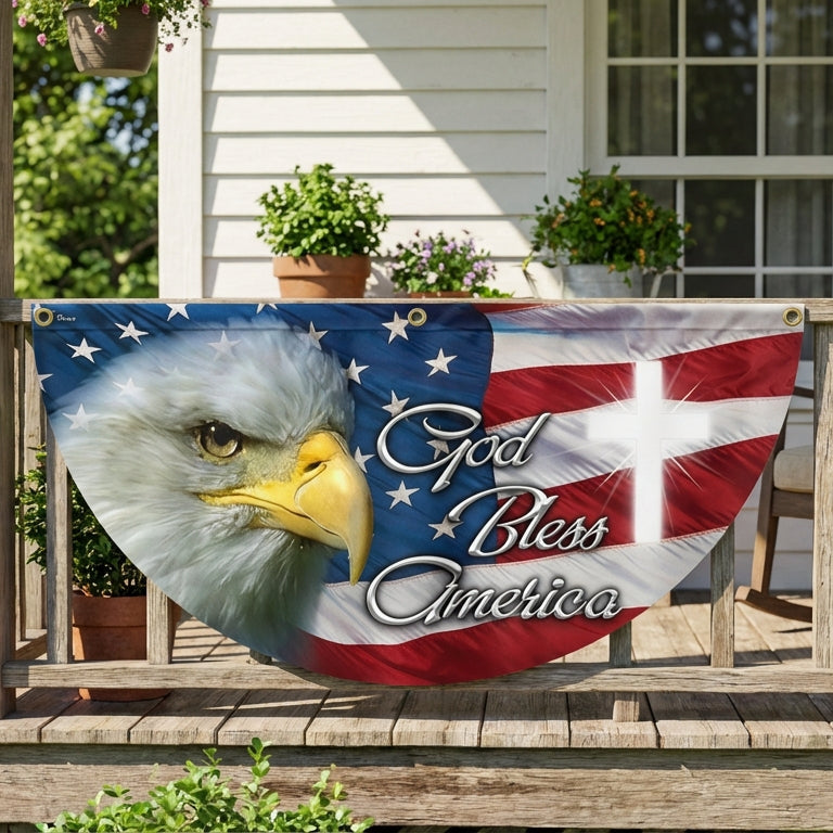 Patriotic Eagle God Bless America Non-Pleated Fan Flag