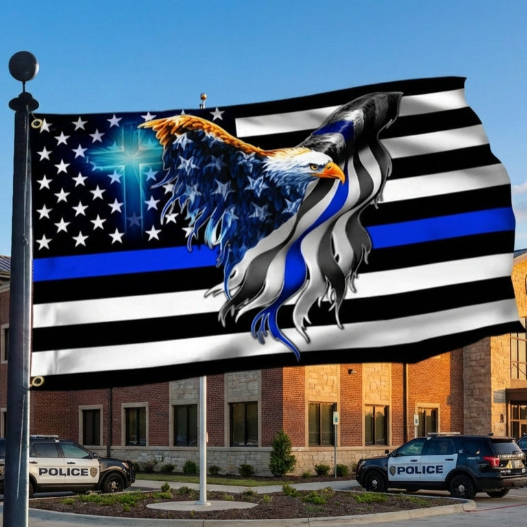 Thin Blue Line American Eagle Canvas Flag - Double-Sided, Custom Printed
