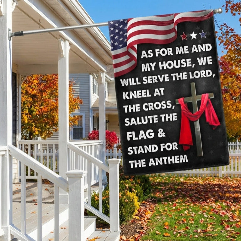 Jesus Cross American Flag - As For Me And My House We Will Serve The Lord