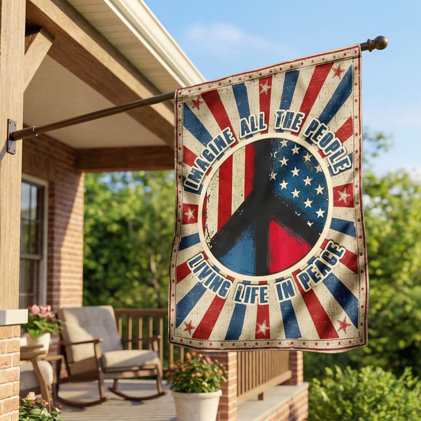 Woodstock Hippie Flag - Imagine All The People Living Life In Peace - Double-Sided Canvas - 3-Day Shipping