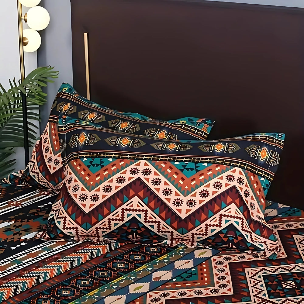 Boho Tribal Print Cotton-Microfiber Duvet Cover Set