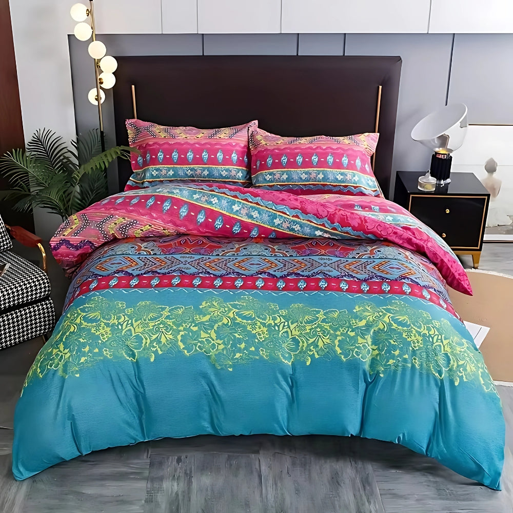 Boho Tribal Print Cotton-Microfiber Duvet Cover Set