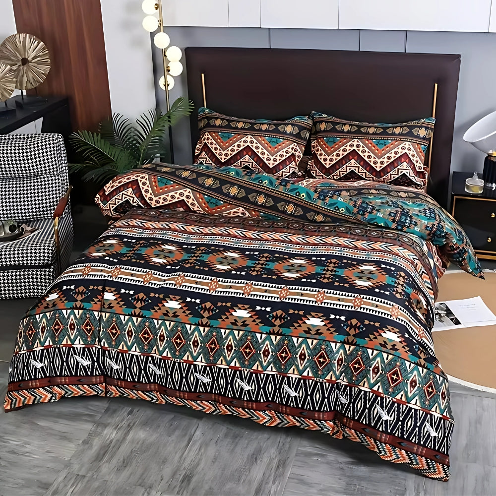 Boho Tribal Print Duvet Cover Set in Cotton-Microfiber