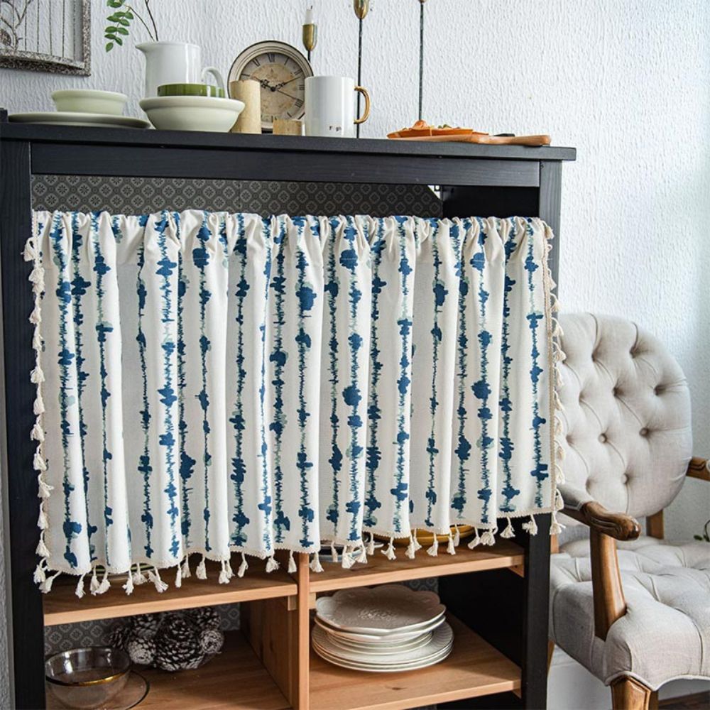 Blue Inkblot Tassel Cabinet Curtain