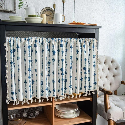 Blue Inkblot Tassel Cabinet Curtain