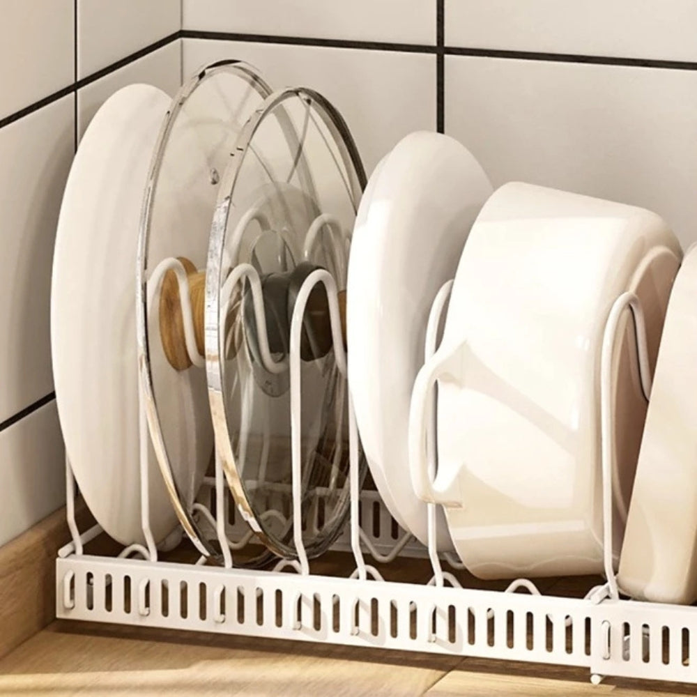 Adjustable Iron Pot Lid and Utensils Storage Rack