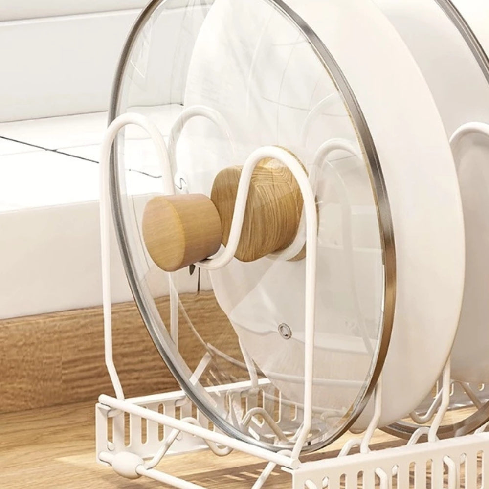 Adjustable Iron Pot Lid and Utensils Storage Rack