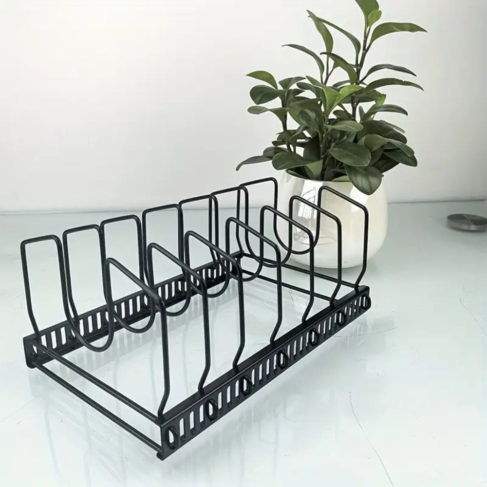 Adjustable Iron Pot Lid and Utensils Storage Rack