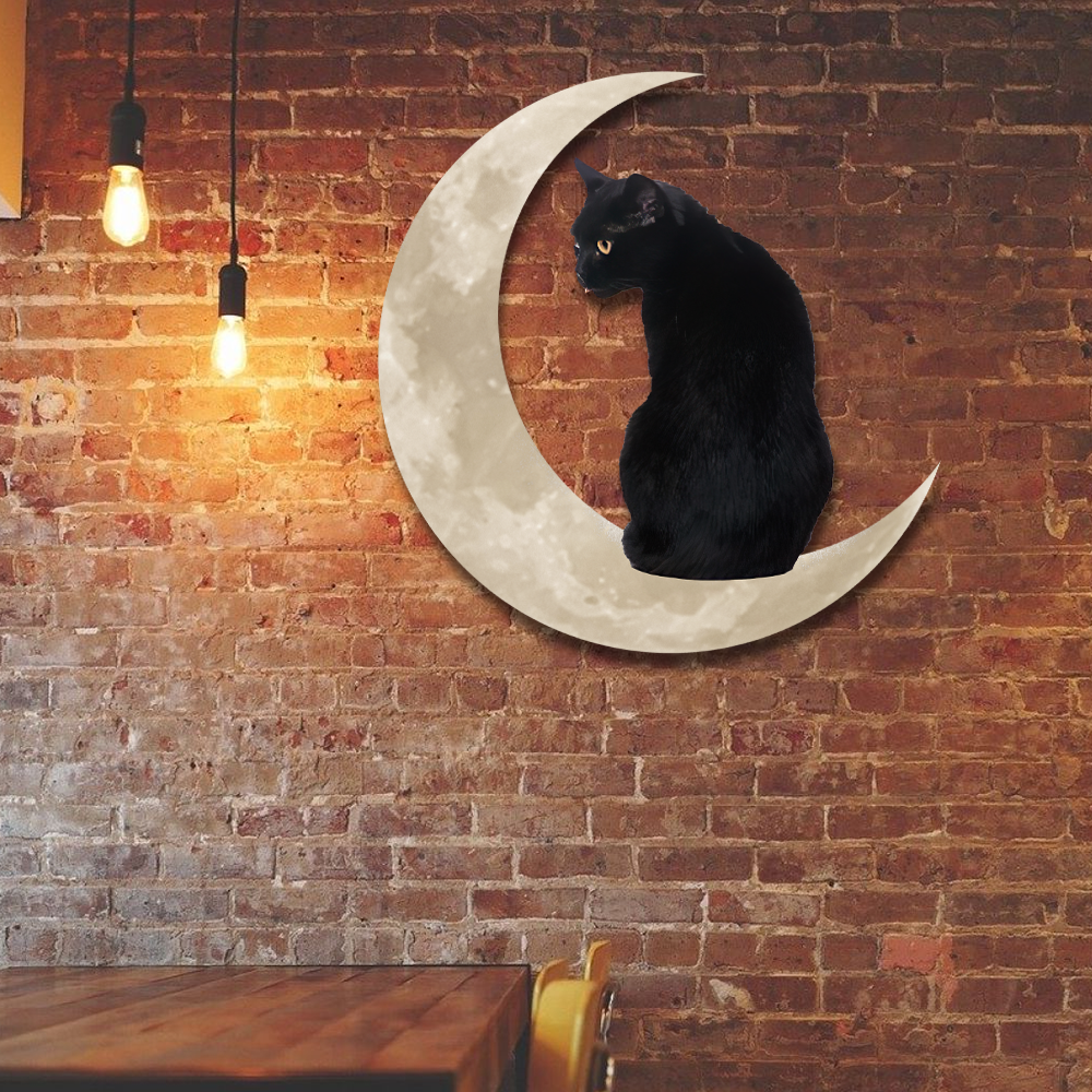 Black Cat Moon Metal Wall Sign