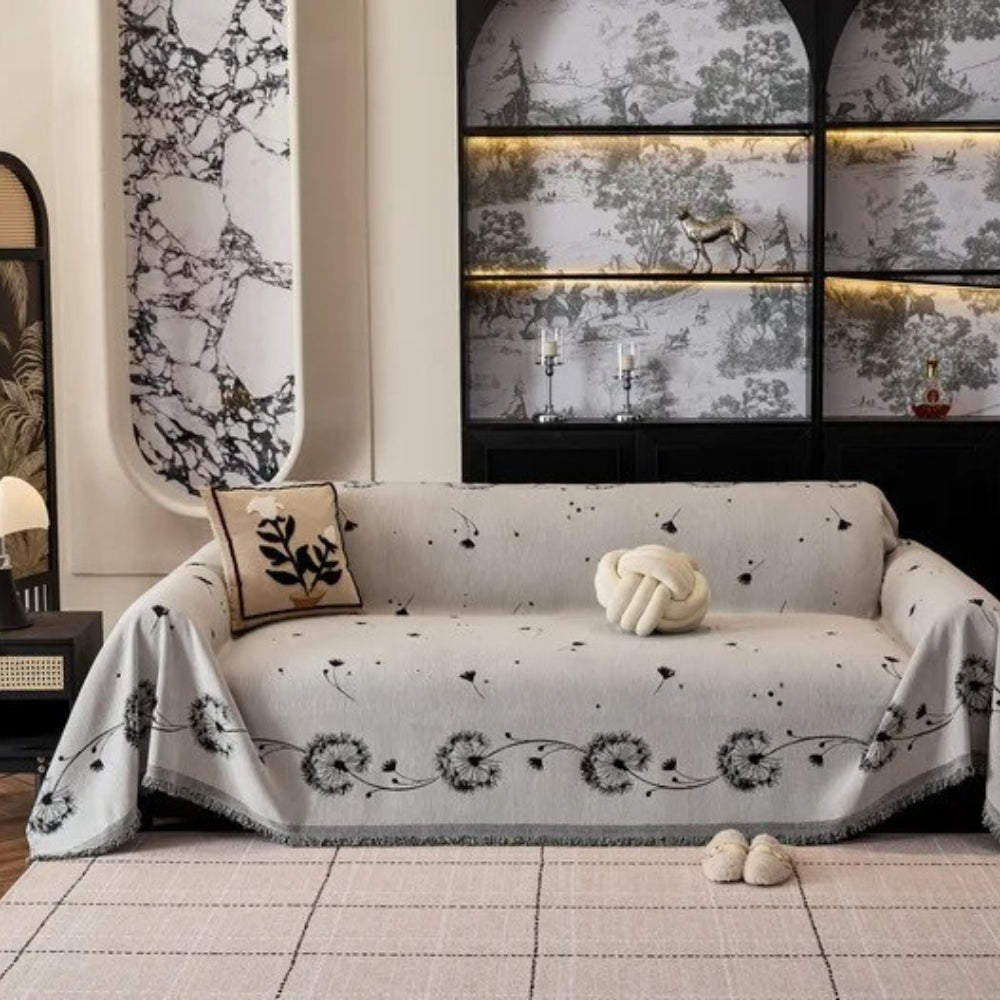 Japandi Dandelion Print Microfiber Sofa Cover