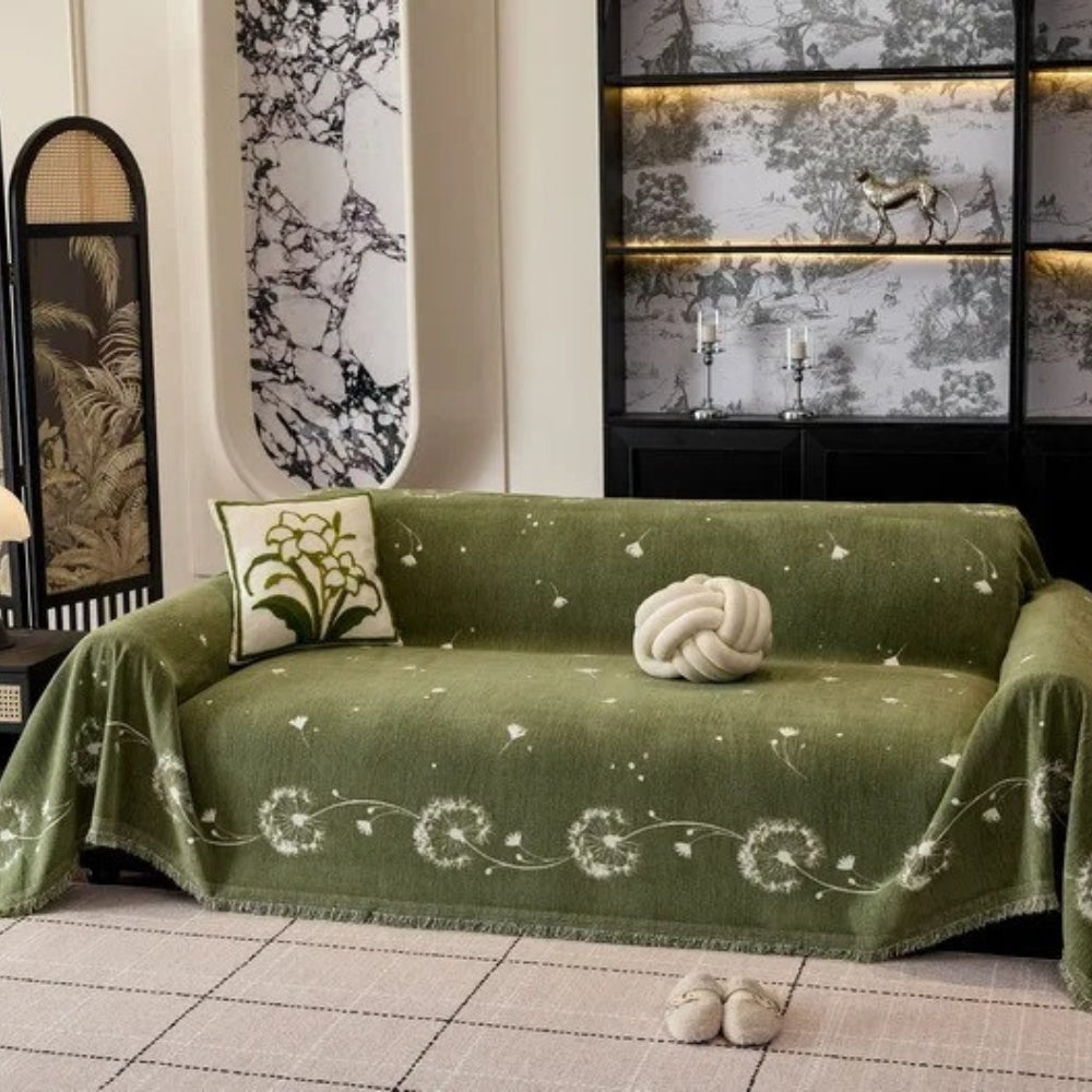 Japandi Dandelion Print Microfiber Sofa Cover