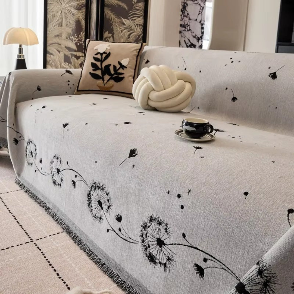 Japandi Dandelion Print Microfiber Sofa Cover