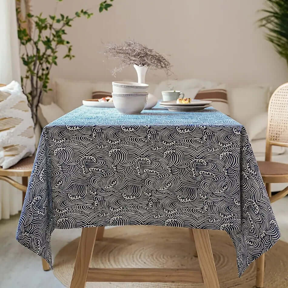 Japanese Linen Tablecloth in Elegant Rectangular Design