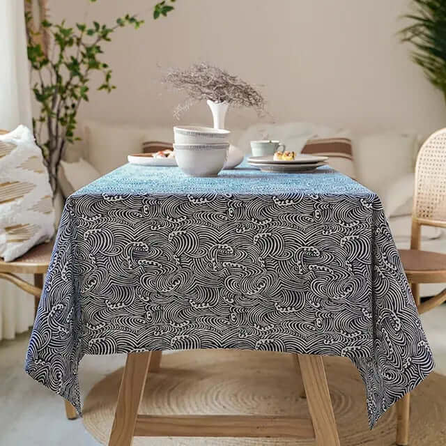 Japanese Linen Tablecloth in Elegant Rectangular Design