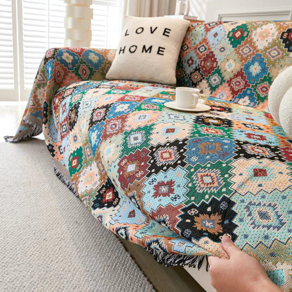 Vintage Mosaic Sofa Cover in Jewel Tones
