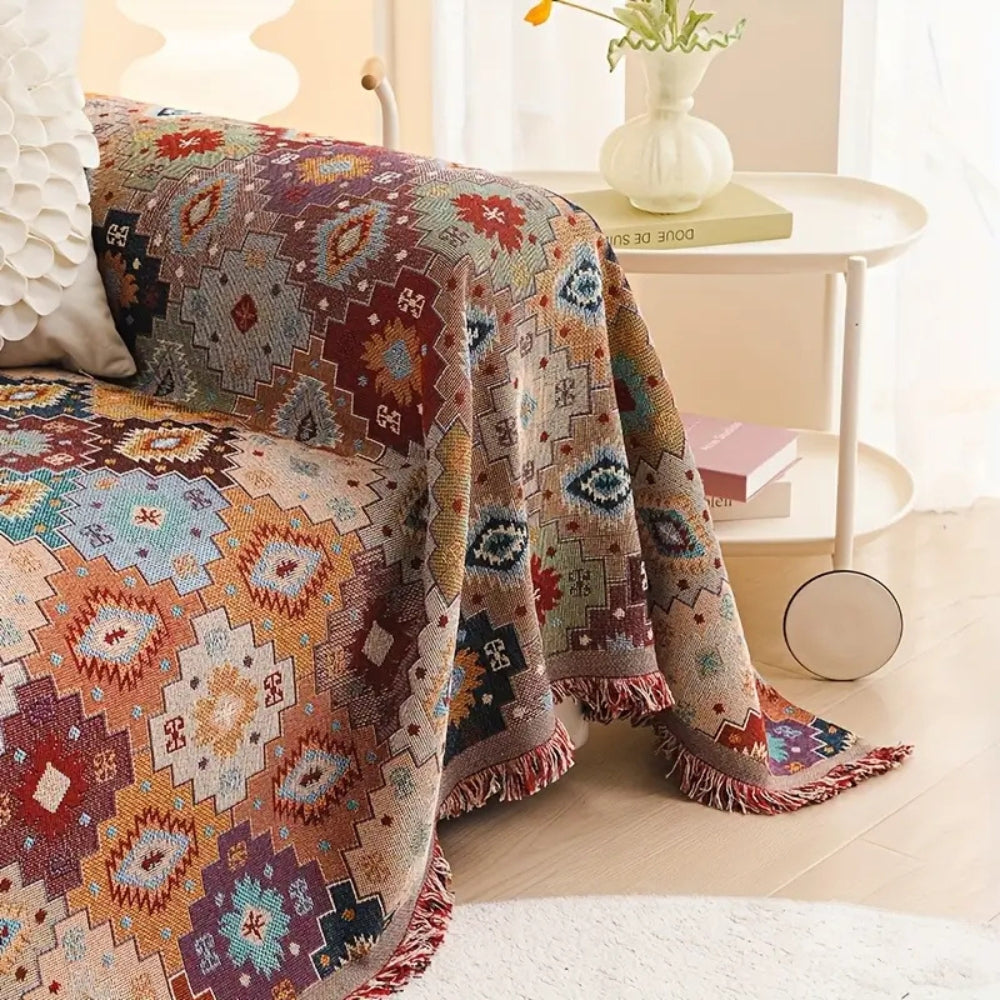 Vintage Mosaic Sofa Cover in Jewel Tones