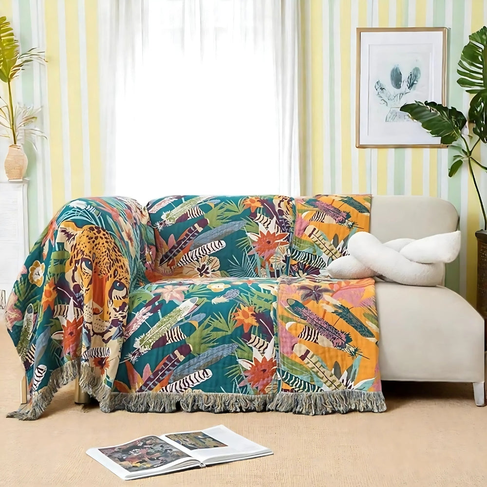 Jungle Adventure Kids Cotton Blanket - Safari Animal Design